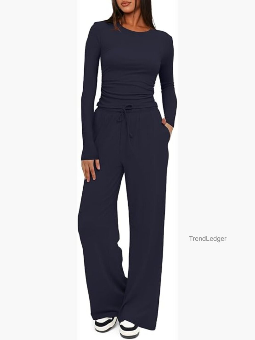 2 Piece Lounge Set Long Sleeve Wide Leg Travel Outfit